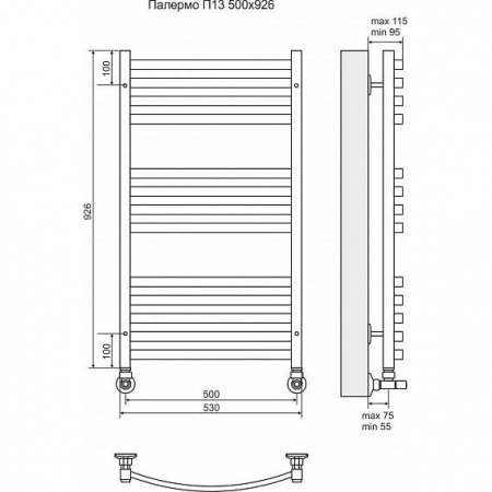 Водяной полотенцесушитель Terminus Палермо П13 4620768886508 500х926 фото