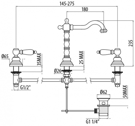 Смеситель для раковины двухвентильный Gattoni Vivaldi lever 13100/13V0br фото