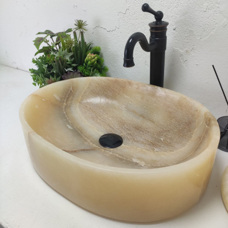 Накладная раковина из оникса Oval Yellow OY-01587 (53*38*15) фото