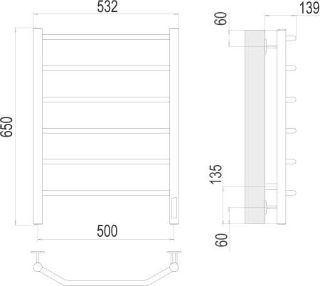 Полотенцесушитель электрический Terminus Виктория П6 500х650 4670078531193 фото