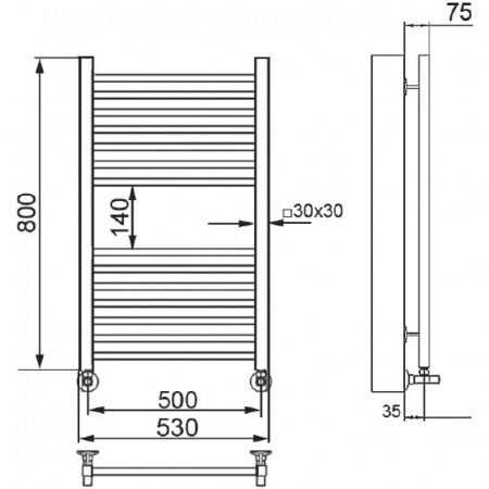 Водяной полотенцесушитель Ника Modern ЛМ 2 80/50 RAL9016 с вентилями фото