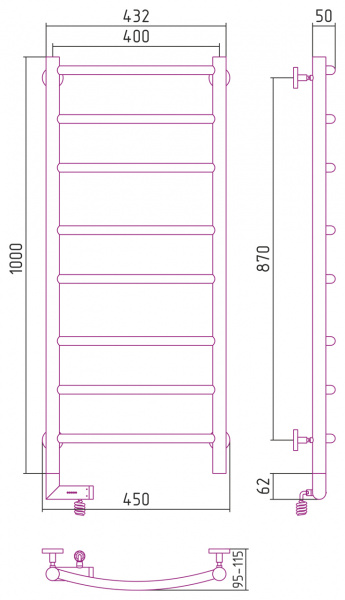 Полотенцесушитель электрический Сунержа Галант 2.0 100х40 с блоком управления слева, 00-5200-1040 фото