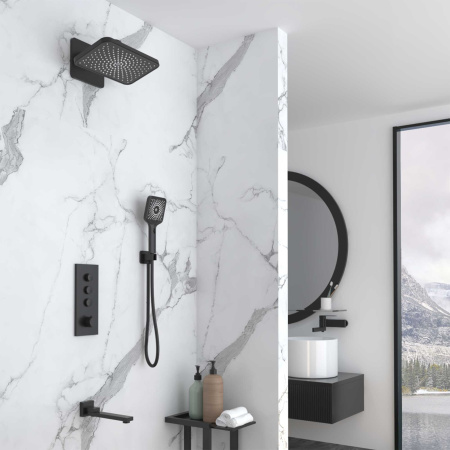 Душевая система скрытого монтажа с термостатом Vincea Inspire VSFW-433TI4MB черная матовая фото