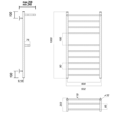 Полотенцесушитель водяной Domoterm Медея с 2 полками  Медея сп2 П10 500x1000 фото