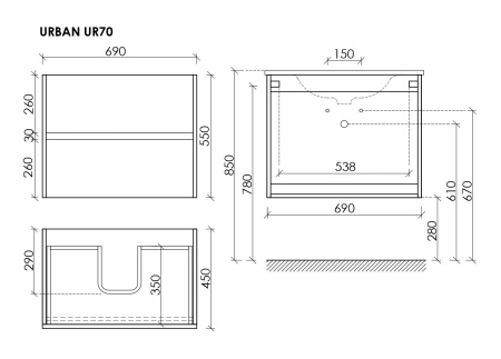 Тумба под раковину Sancos Urban UR70ECH дуб чарльстон фото