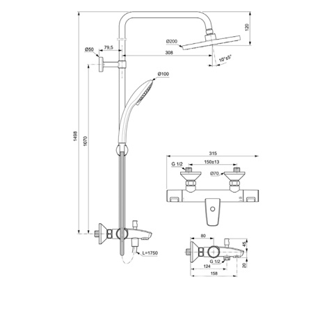 Душевая система с термостатом Ideal Standard Ceratherm T25 A7590AA фото