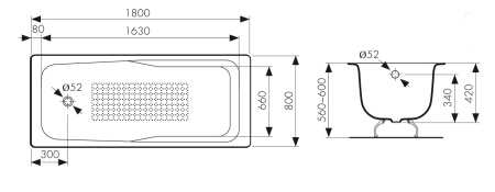 Чугунная ванна Kaiser 180х80 КВ-1501 с антискользящим покрытием фото