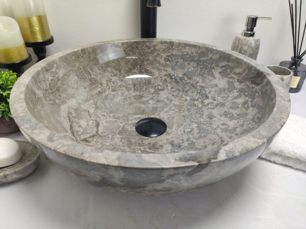 Раковина из мрамора Indo Bowl Grey теплый Tin Lip Medium BM-00263 фото