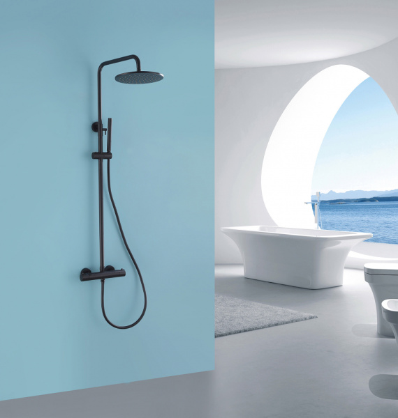 Душевая система с термостатом Abber Wasser Kreis AF8160B черная матовая фото