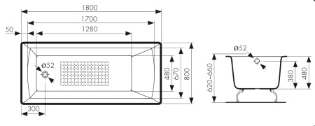 Чугунная ванна Kaiser КВ-1806 180x80 с антискользящим покрытием фото