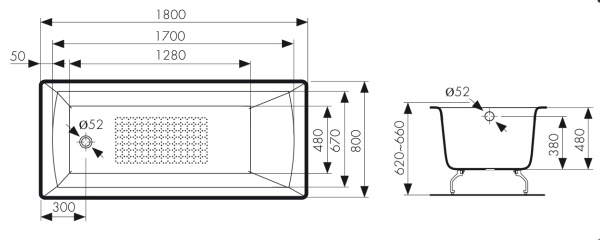 Чугунная ванна Kaiser КВ-1806 180x80 с антискользящим покрытием фото