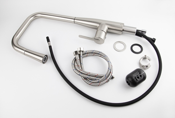 Смеситель для кухни с выдвижной лейкой Kaiser Claro 22144-5 оружейная сталь фото