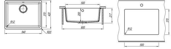 Кухонная мойка ВЕГА 500 Florentina 22.320.D0500 чёрный фото