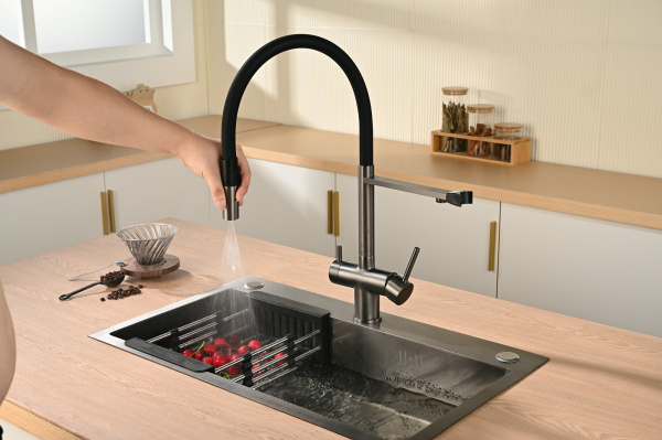 Смеситель для кухни с подключением к фильтру Vincea  VKF-120GM вороненая сталь фото