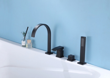 Смеситель на борт ванны Abber Wasserfall AF8613B черный матовый фото