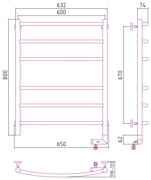 Полотенцесушитель электрический Сунержа Галант 2.0 80х60 с блоком управления справа, 00-5201-8060 фото