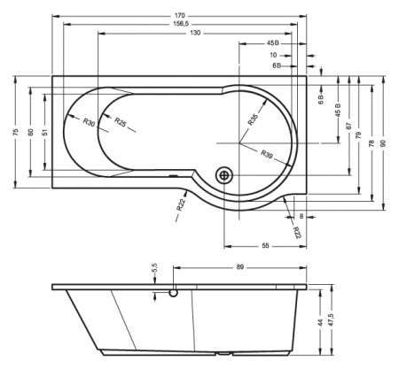 Акриловая ванна Riho Dorado BA8100500000000 170х75 L фото
