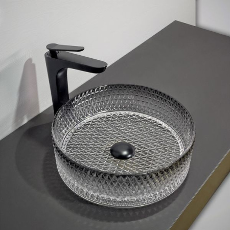 Накладная раковина из стекла Comforty GL10 00-00012244 36x36 черное прозрачное стекло фото