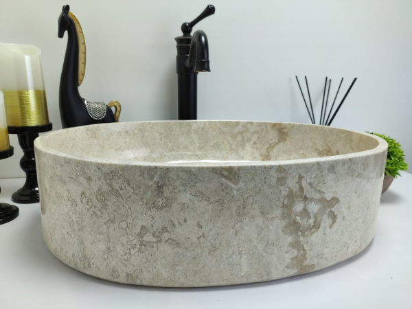 Накладная раковина из мрамора Oval Cream Tin Lip MO-00349 (52*38*14см) фото