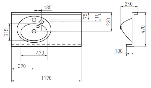Подвесная раковина Акватон Отель 120 1A70103NOT01R фото