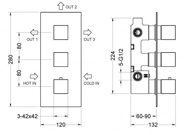 Душевая система скрытого монтажа Timo Tetra-Thermo SX-0179/17SM матовое золото фото