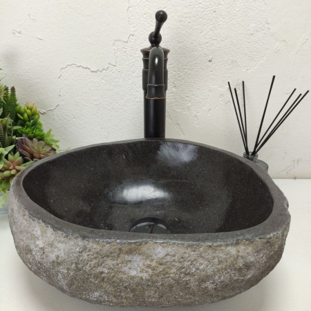 Накладная раковина из речного камня RS01445 (38*31*15) фото