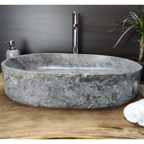 Раковина из мрамора Indo Oval Grey Big OM-00086 фото
