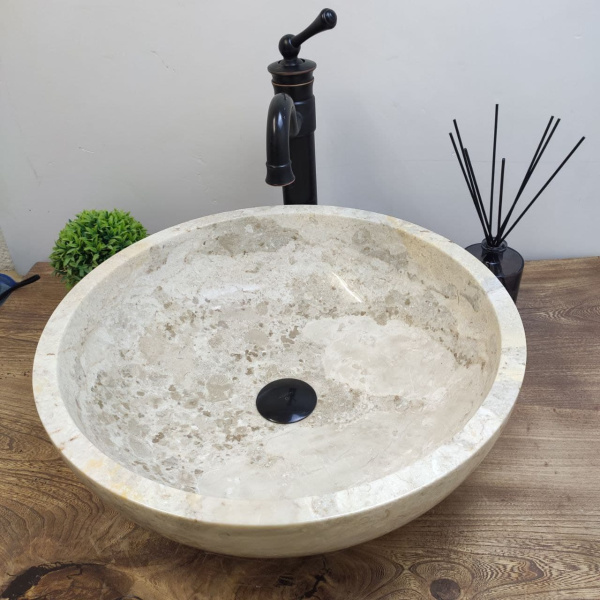 Накладная раковина из мрамора Bowl Cream Medium Tin Lip1.9 см BM-01130 (45*45*15см) фото