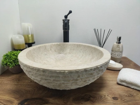 Накладная раковина из мрамора Bowl Marmo Cream Medium BM-00029 (45*45*15см) фото
