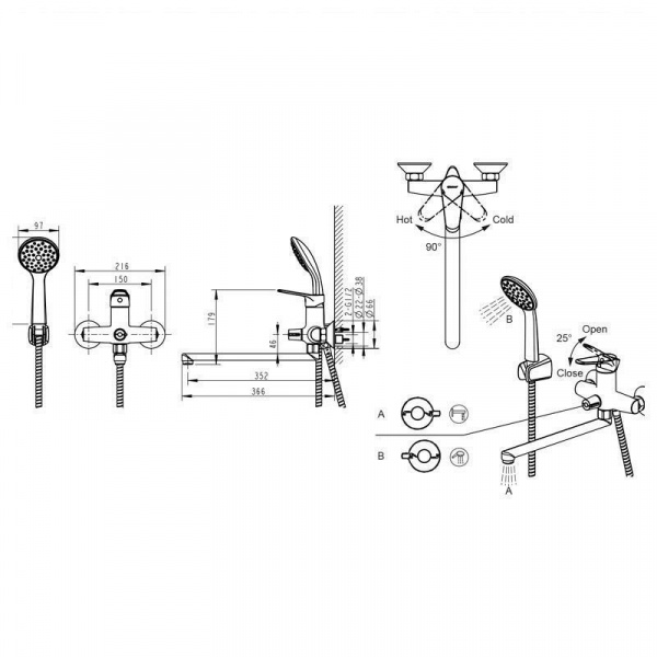 Смеситель для ванны с душем Bravat Emeralda F6135147CP-LB-RUS фото