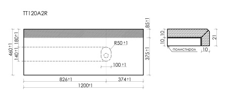 Столешница без отверстия под смеситель Sancos TT120A2R 120 см, kreman фото