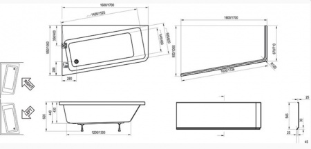 Акриловая ванна Ravak 10° C821000000 170х100 R фото
