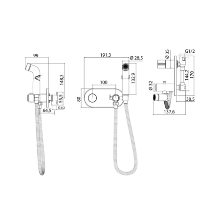Встраиваемый смеситель с гигиеническим душем Iddis Axes AXESBRBi08 фото
