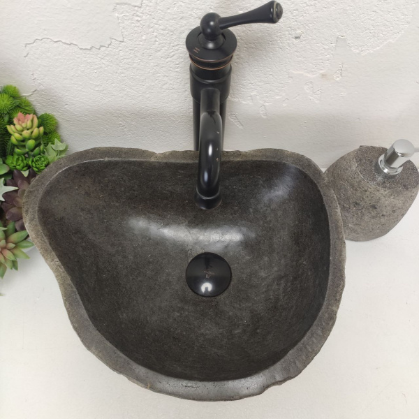 Накладная раковина из речного камня RS01489 (42*32*15) фото