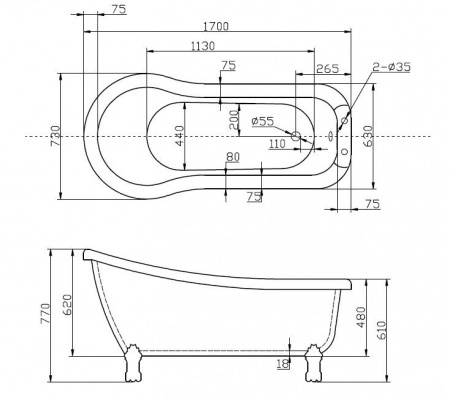 Акриловая ванна BelBagno BB20-BRN 170х73 на ножках фото