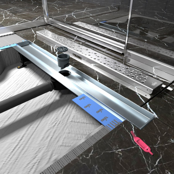 Душевой лоток Timo Drain Protect 90 DP20900-DR20900 с перфорированной решеткой DR20, сатин фото