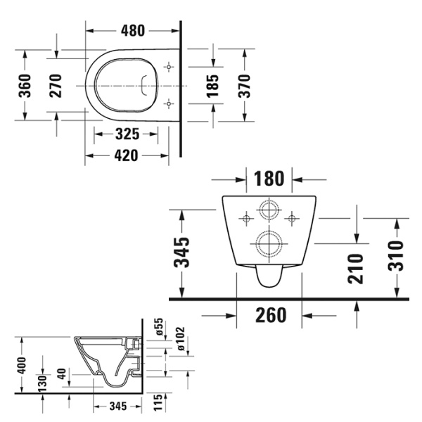 Подвесной унитаз безободковый, укороченный Duravit D-Neo 45870900A1 (2587090000+0021690000) с сиденьем фото