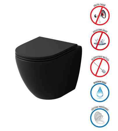 Унитаз подвесной Grossman GR-4455BMSQ с сиденьем, черный матовый фото