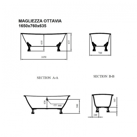 Акриловая ванна Magliezza Ottavia Do 165x76 на ножках фото