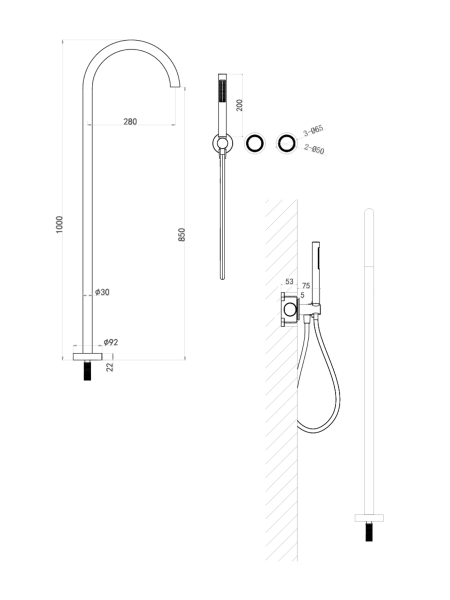 Напольный смеситель для ванны и душа AltroBagno Рикко (Ricco) ALTROBAGNORicco020205MB черный матовый фото