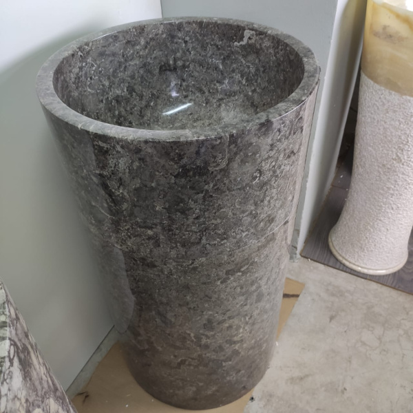 Раковина напольная из мрамора Silinder Full Polish Grey MN-0400 (50*50*90) фото