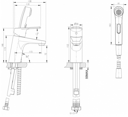 Смеситель для раковины с гигиеническим душем Bravat Line F15299C-2 фото