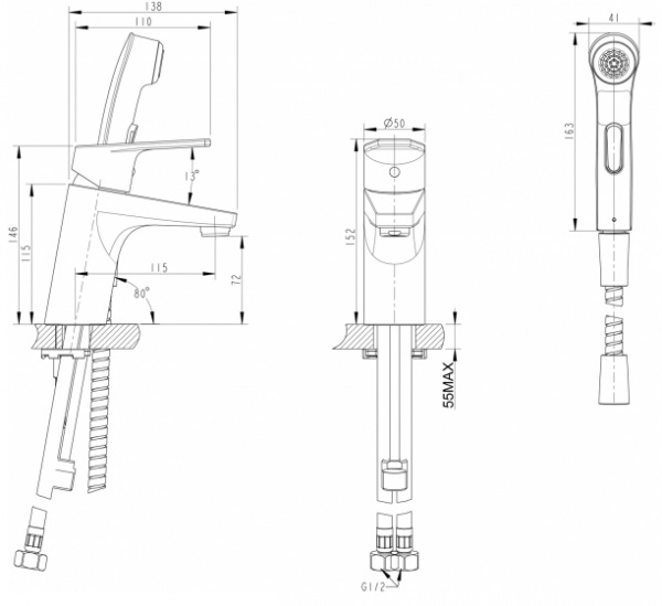 Смеситель для раковины с гигиеническим душем Bravat Line F15299C-2 фото