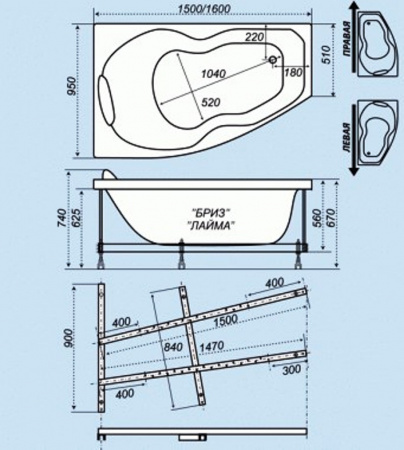 Акриловая ванна Triton Лайма 160х95 R фото