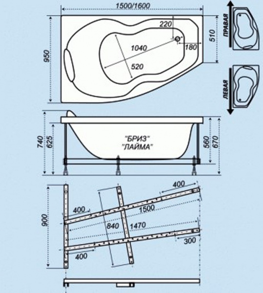 Акриловая ванна Triton Лайма 160х95 R фото