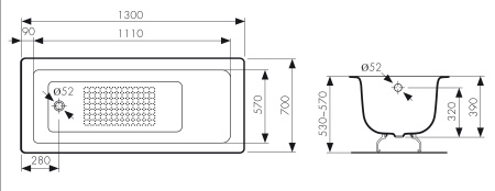 Чугунная ванна Kaiser КВ-1602 130х70 с антискользящим покрытием фото