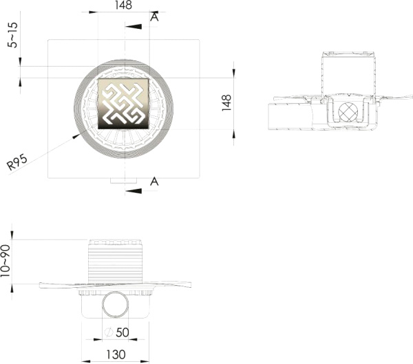 Душевой трап Berges Wasserhaus Zentrum Antik 094365 15 х 15 см, бронза фото
