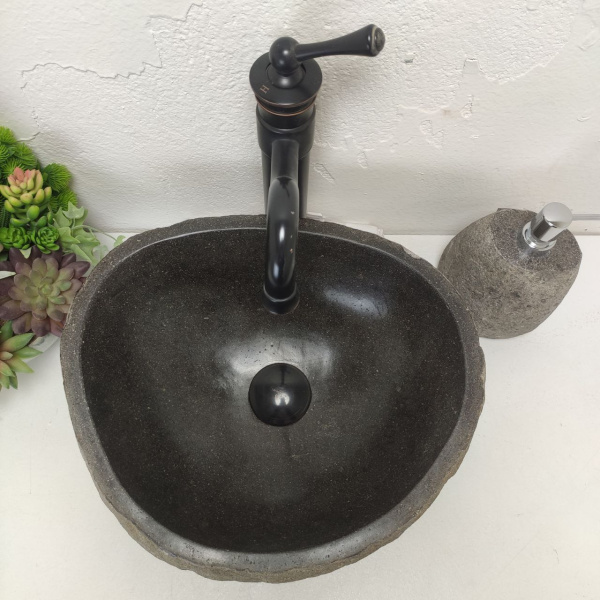 Накладная раковина из речного камня RS01490 (40*33*14) фото