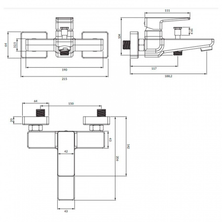 Cмеситель для ванны Omnires Parma PM7430GR графит фото