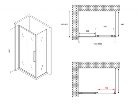 Душевой уголок ABBER Schwarzer Diamant AG30180BH-S60B 180x60 фото